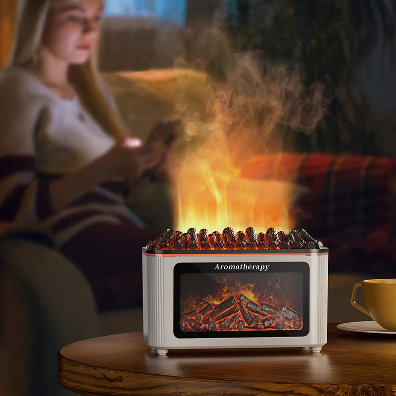 Aroma-Diffusor in Kaminholz-Optik mit Flammeneffekt – Ansicht 3