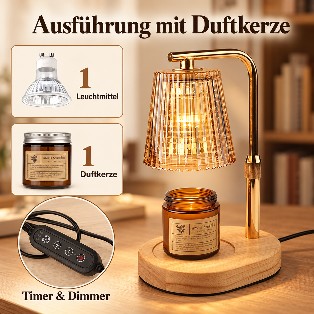 Ausführung mit Duftkerze: 1 Leuchtmittel, 1 Duftkerze sowie Timer und Dimmer