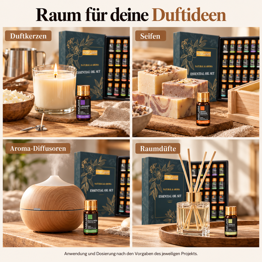 Duftideen mit MAYJAM Ölen für Duftkerzen, Seifen, Aroma-Diffusoren und Raumdüfte