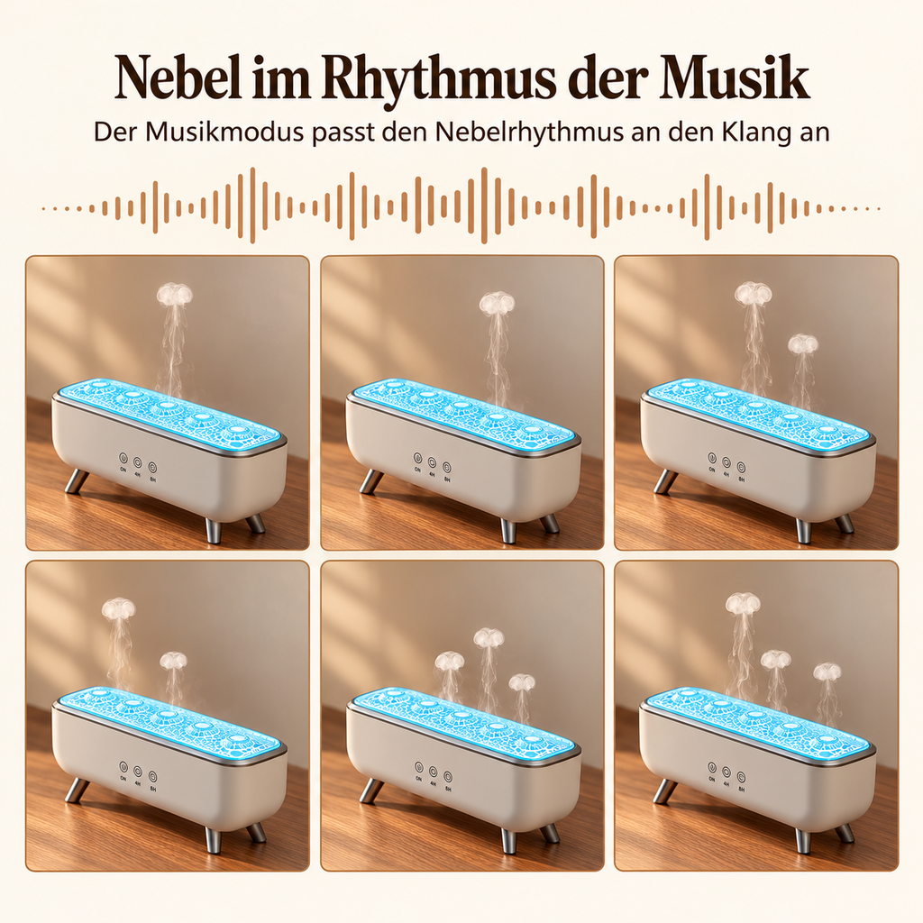 Musikmodus des Aroma-Luftbefeuchters Qualle mit wechselndem Nebelrhythmus