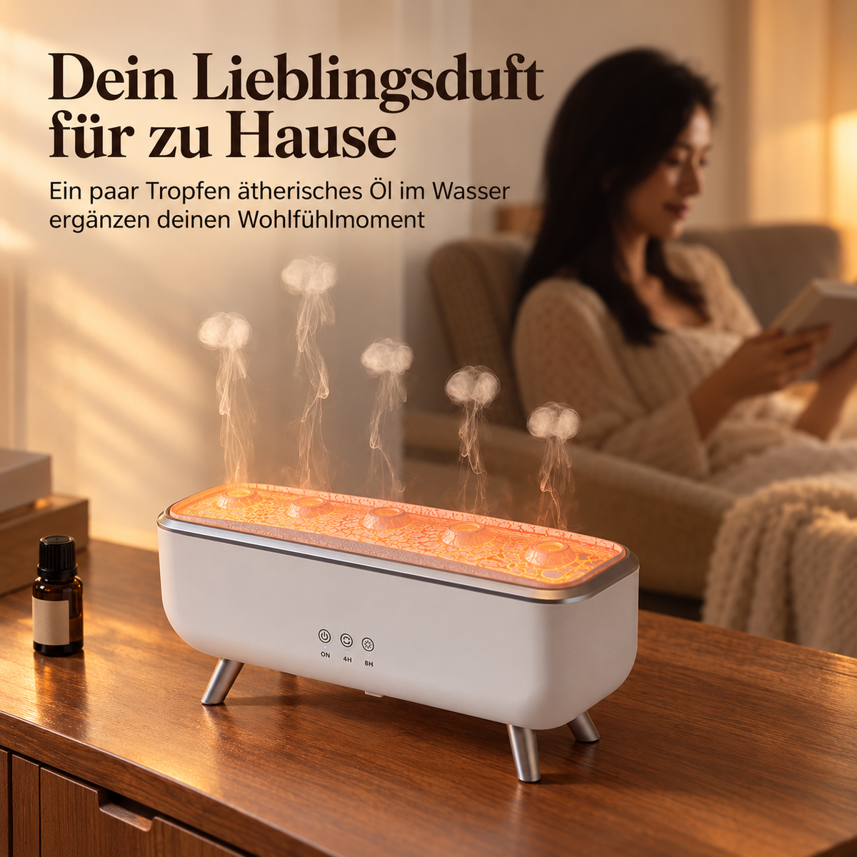 Aroma-Luftbefeuchter Qualle mit ätherischem Öl in einer gemütlichen Leseecke