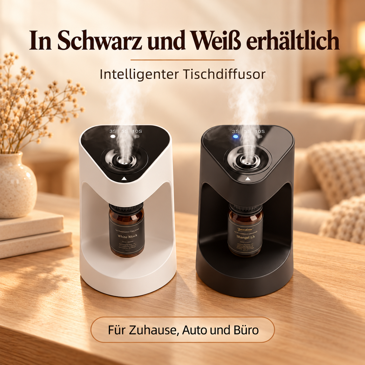 Aromadiffusor in Schwarz und Weiß für Zuhause, Auto und Büro